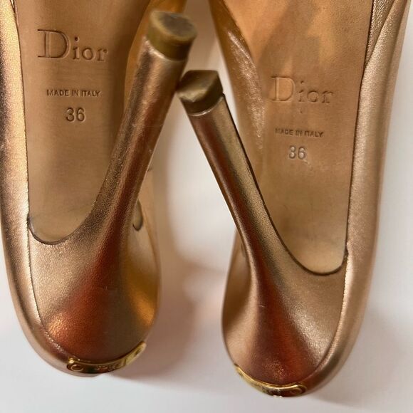 DIOR Vintage Bronze Pink leather peep toe platform pumps High Heels size 6 - Picture 12 of 14